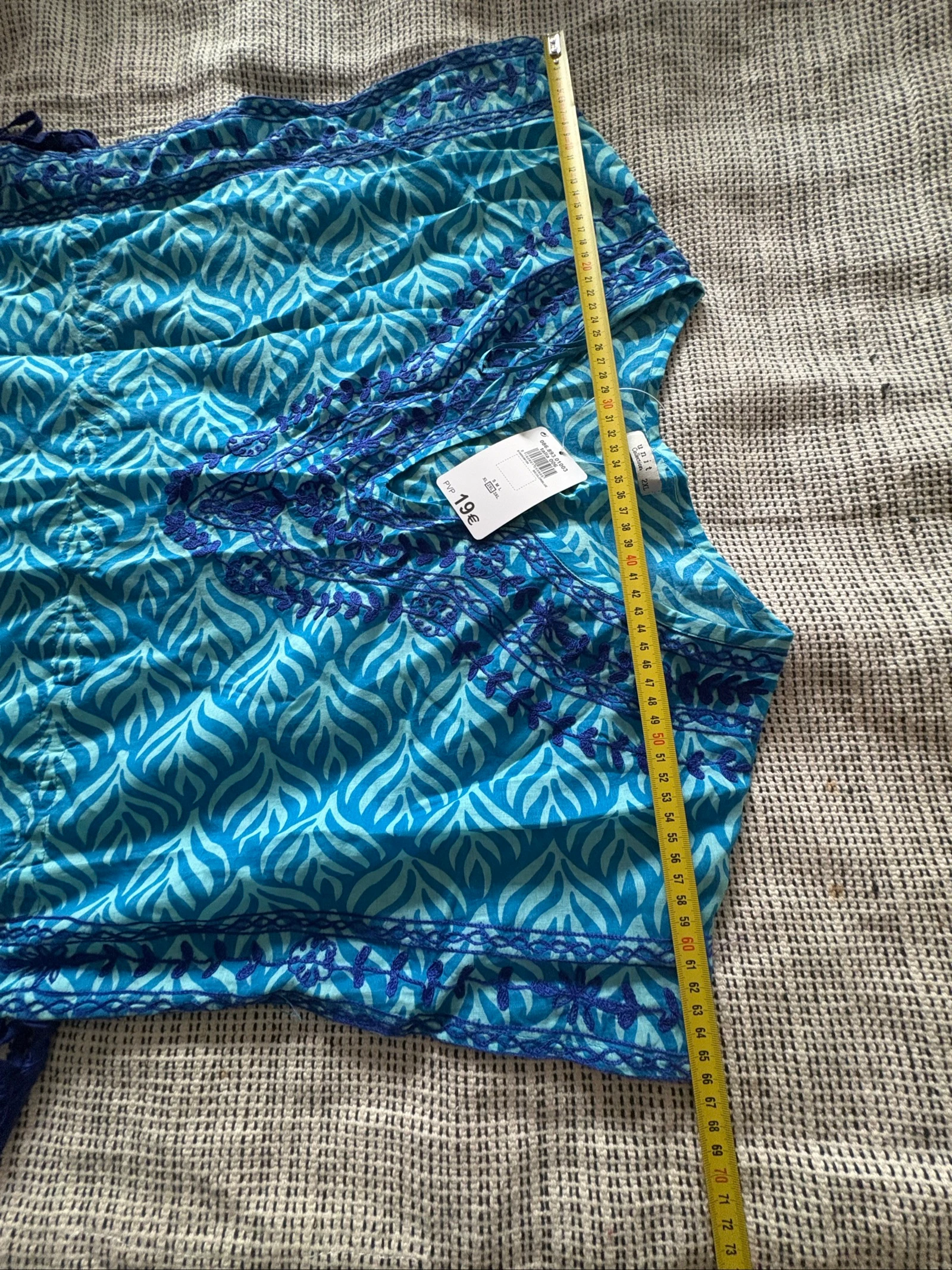 ethnische caftan tuniek strand unit 2xl 100% katoen blauw bedrukt – photo 8